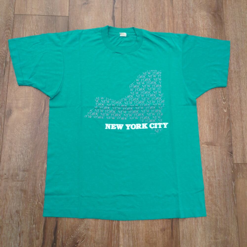 VTG New York City NYC Adult XL‎ Shirt State Single Stitch Teal Turquoise USA 80s